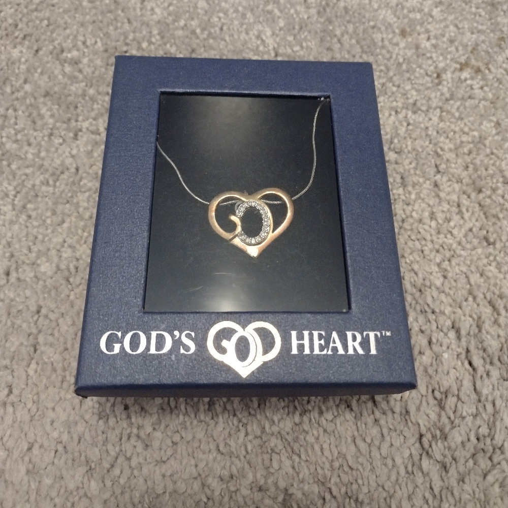 NIB God's Heart Silver Gold Pendant Necklace